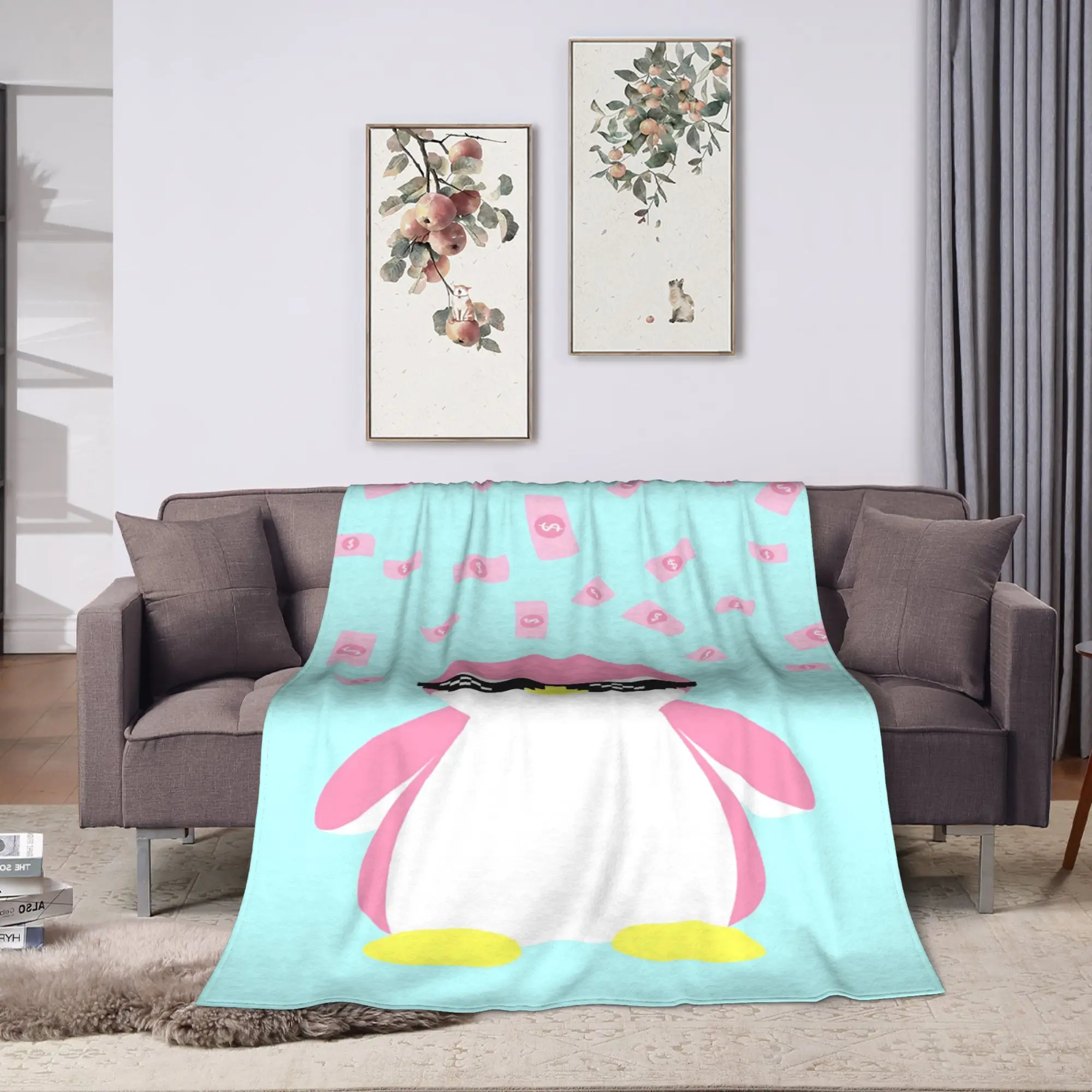 P-Pudgy Penguin Blanket  Soft Warm Print Plush Throw Blanket For Girls Boys Bedroom Flannel Bedspread Bed Cover