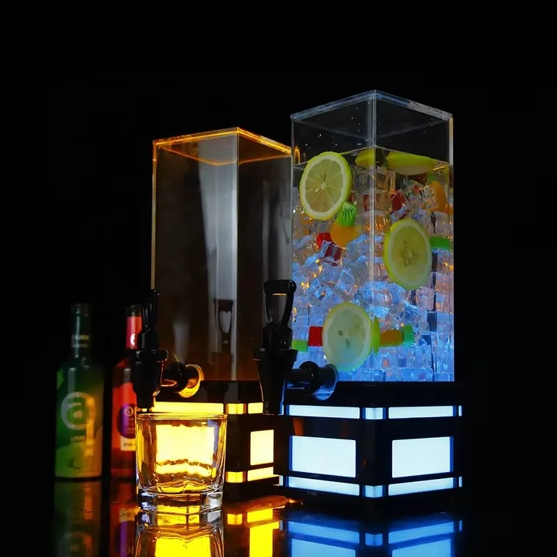 3L Square LED Beer Tower, Acrylic Draft Beverage Dispenser for Hotel Restaurant Bar, Luminous Drink Dispenser for KTV Party