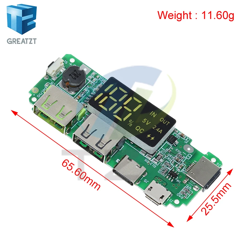 LED Dual USB 5V 2.4A Micro/Type-C USB Mobile Power Bank 18650 Charging Module Lithium Battery Charger Board Circuit Protection