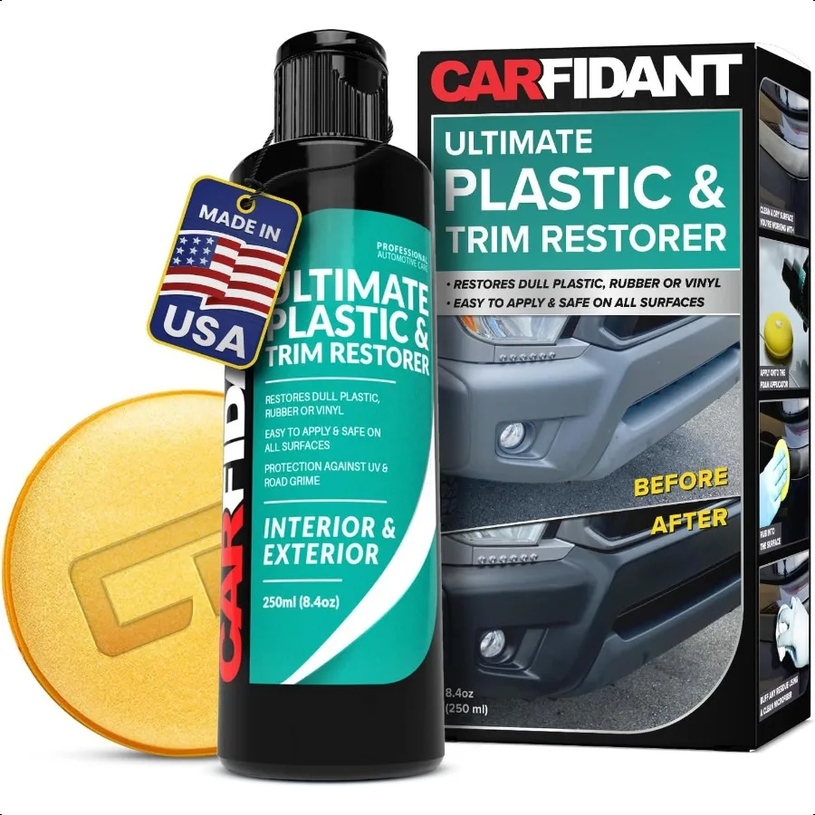 

Plastic Restorer for Cars Refreshes Faded Plastic Vinyl and Rubber Trim with Polish for Deep Shine Protects Against UV and Dirt