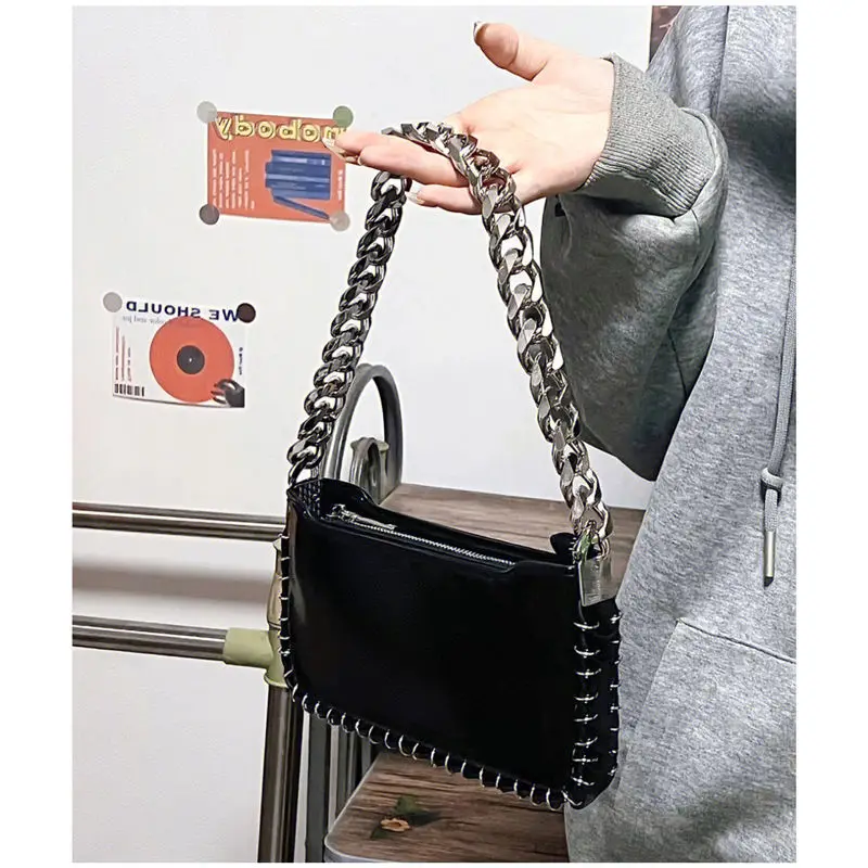 Women Bag 2023 Fashion New Luxury Y2K Coarse Chain Shoulder Bag Handbag Purse Casual Zipper Girls Bag Euro-America Style