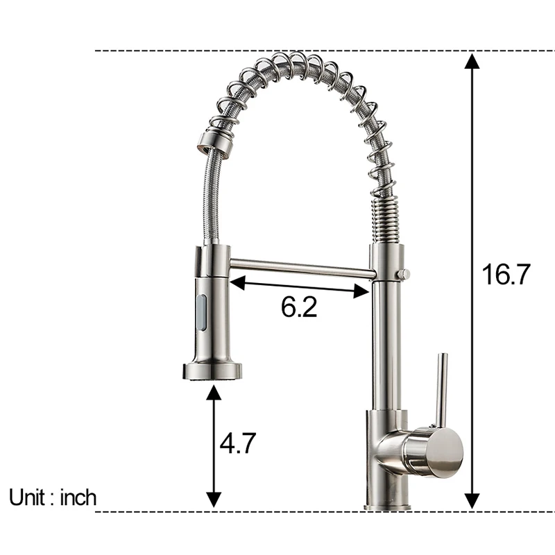 ROVATE Commercial Kitchen Faucet with Pull Down Sprayer, Single Handle Spring Kitchen Sink Faucet Brushed Nickel