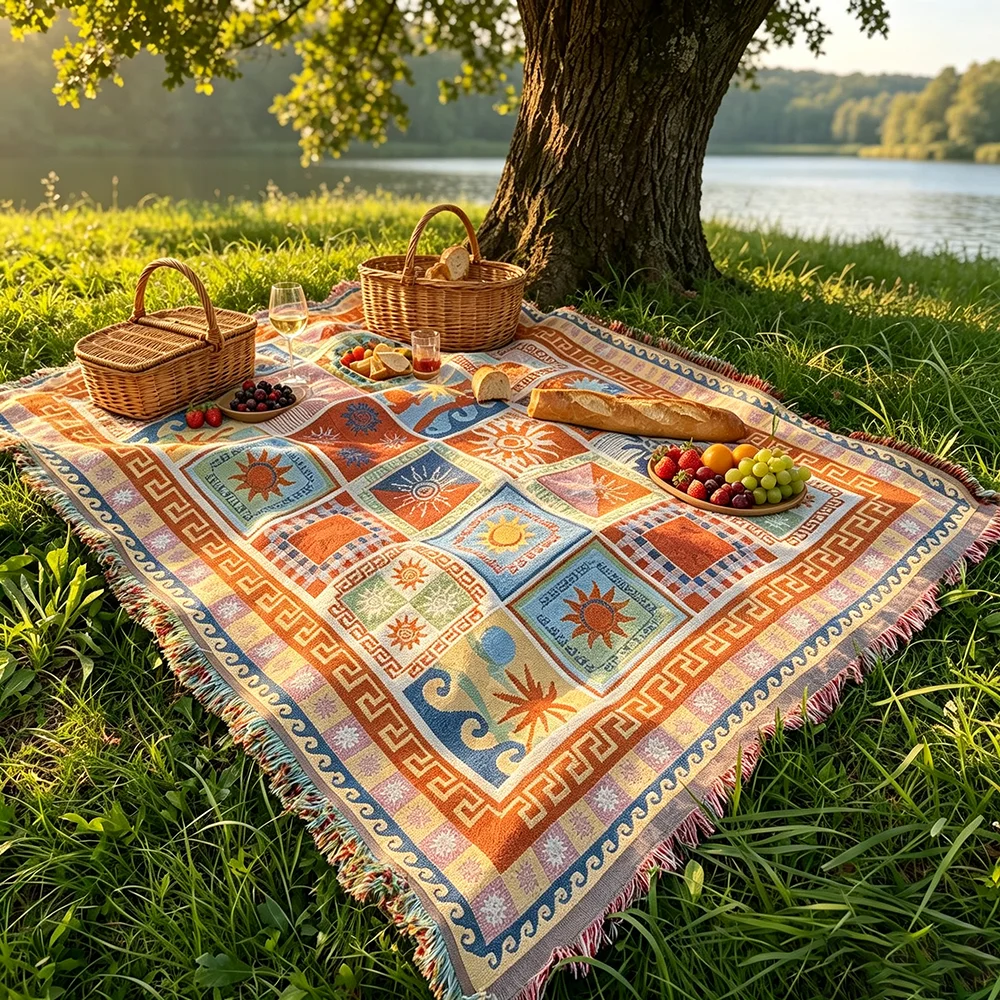 1Pc Multi-functional Bohemian Blanket, Outdoor Camping Mat, Picnic Throw, Sofa Cover for Home Decor