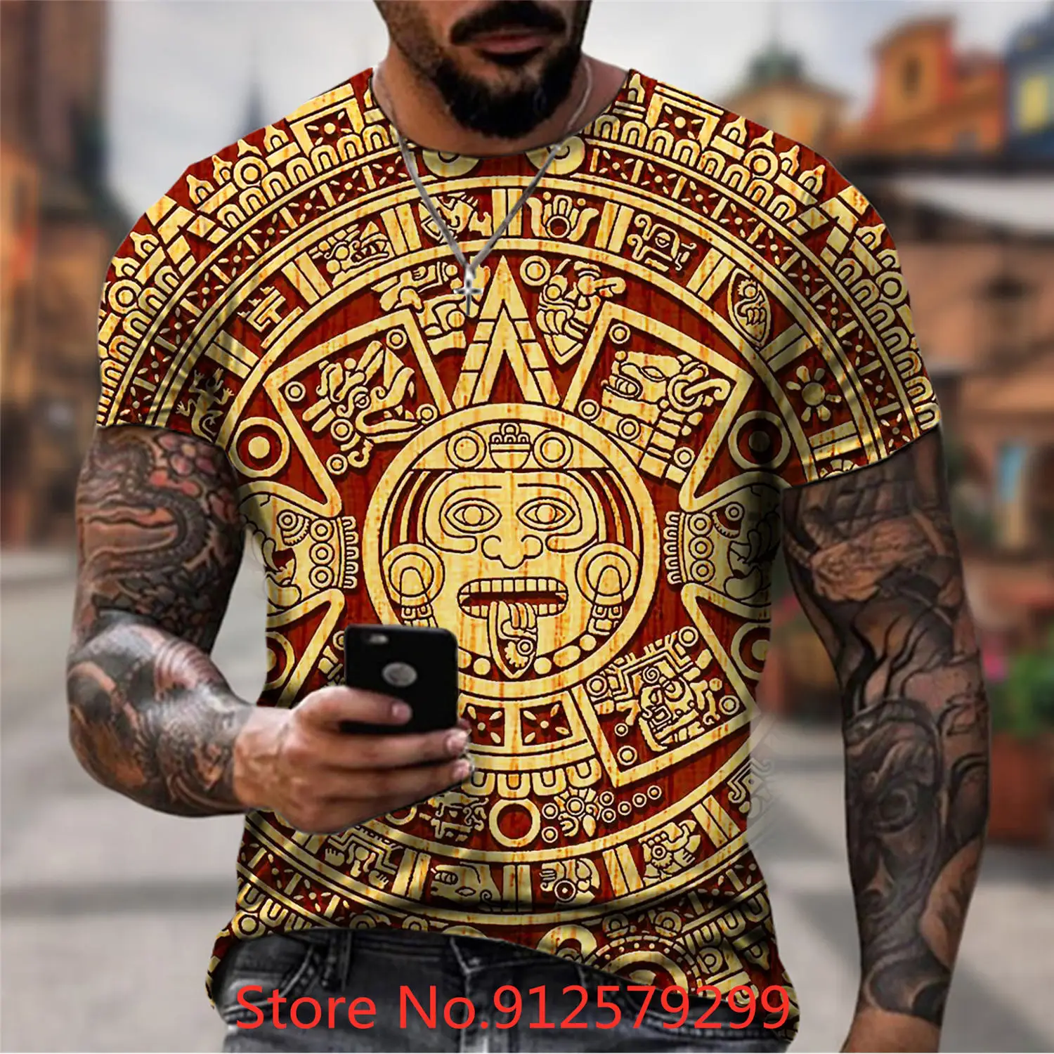 Playera Mexico Calendario Azteca Camiseta Con Estampado 3D Azteca - Main Image