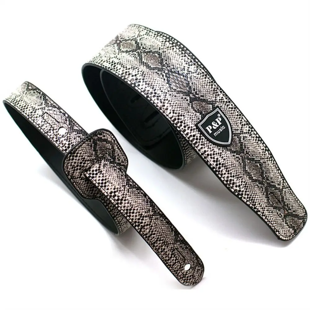 PU Leather Guitar Strap Adjustable 130cm - 150cm Acoustic Guitar Strap Snake Skin Embossed Electric Guitar Strap