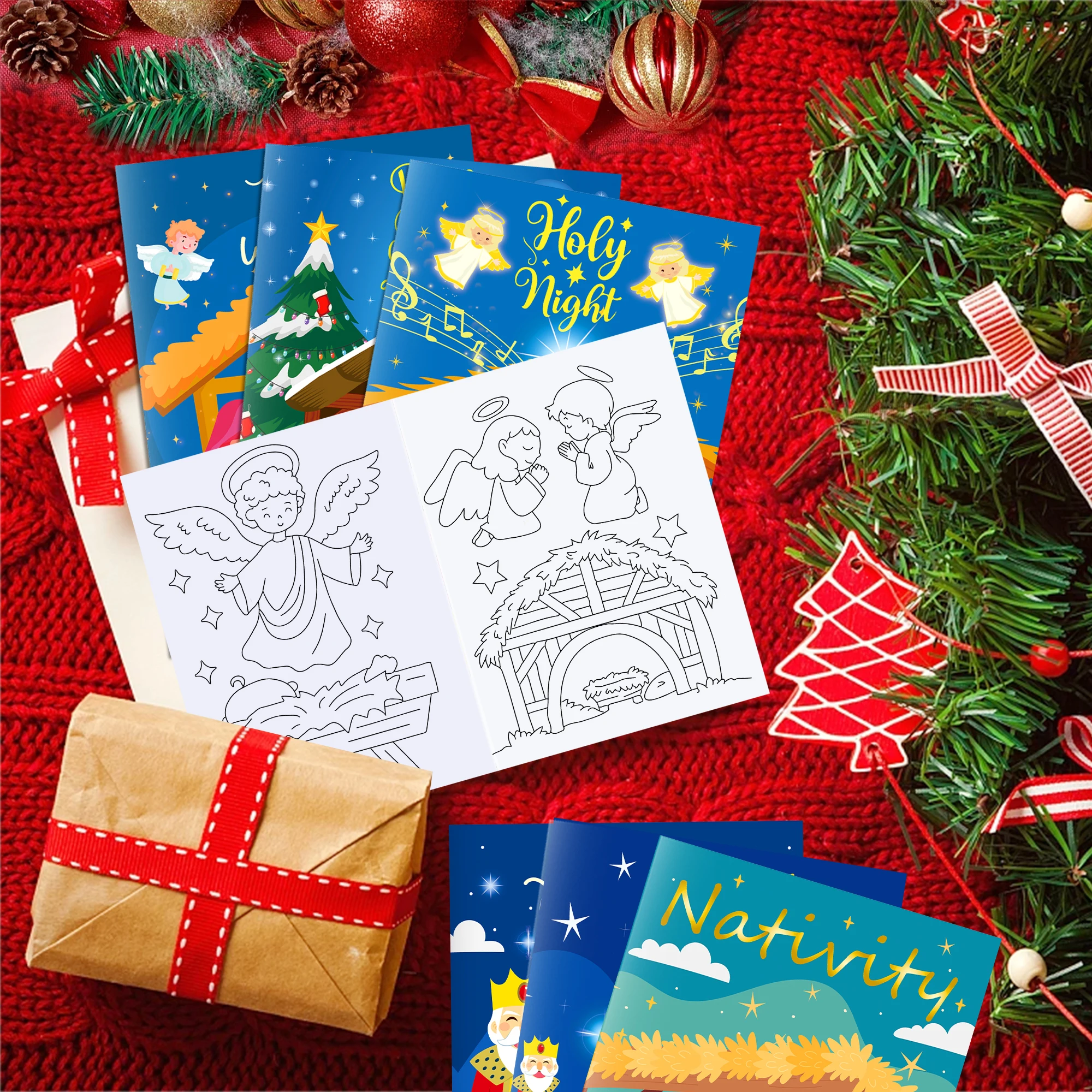 12pcs Nativity Christmas Graffiti Painting Book DIY Coloring Picture Book Baby Shower Birthday Party Decor Drawing Notebook