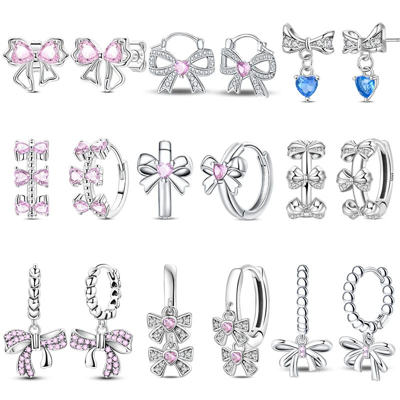 Pendientes de lazo dulce de plata 925, pendientes de aro de circón en forma de corazón brillante para mujer, regalo de joyería fina Proluxy de compromiso y cumpleaños