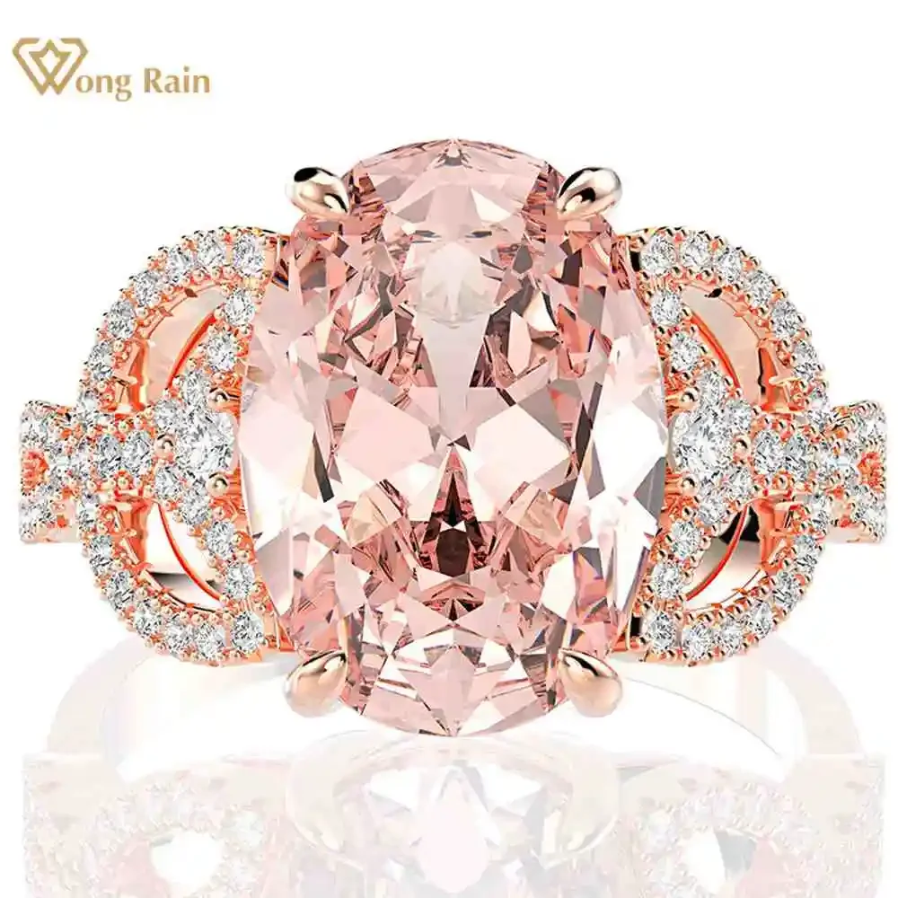 Wong Rain 925 Sterling Silver Oval Cut 10 * 14 MM Morganite Gemstone Wedding Engagement Diamonds Ring Fine Jewelry Wholesale