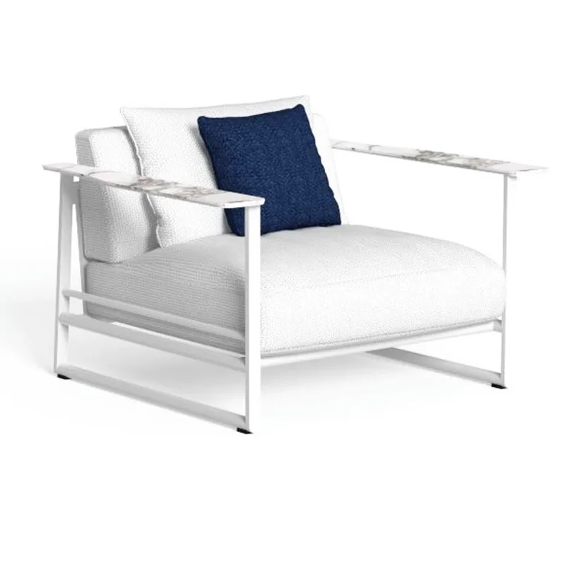 أريكة خارجية من الفولاذ المقاوم للصدأ، فيلا حديقة صغيرة حديثة بسيطة وحديثة، شرفة خارجية، أثاث مقاوم للماء وواقي من الشمس #6