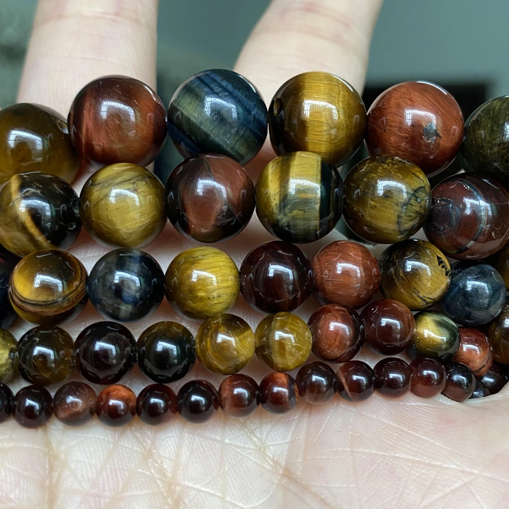 4mm-12mm Natural Multicolor Tiger Eye Stone Round Beads for Jewelry Making Diy Bracelets Necklace 15