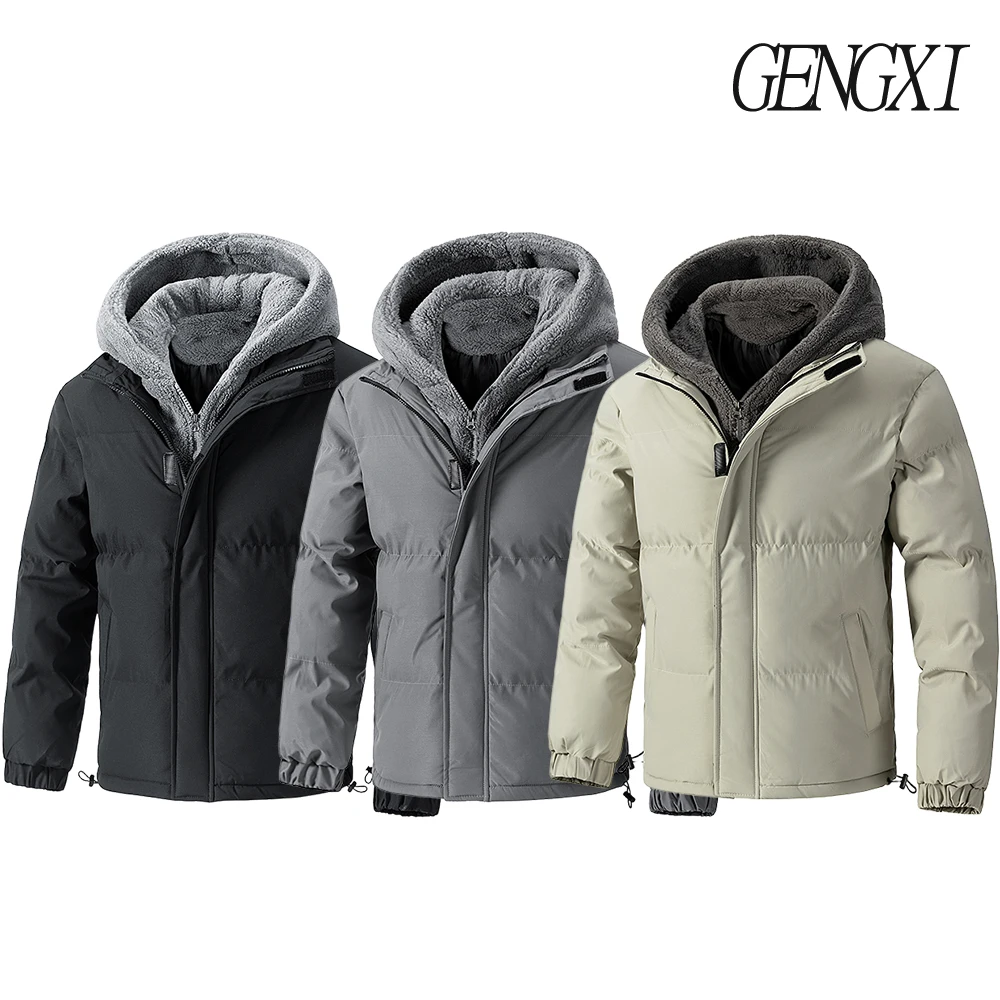 

Новое поступление осени/зимы, пальто из искусственного двухсекционного хлопка, повседневная модная ветрозащитная теплая куртка с капюшоном на флисовой подкладке, верхняя одежда больших размеров