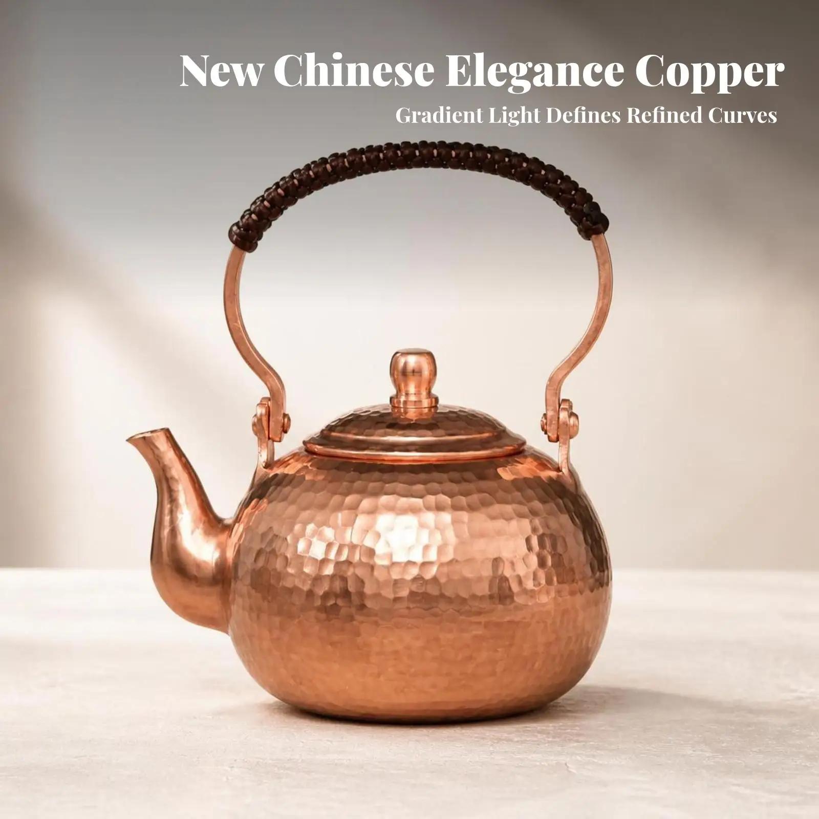 Copper Water Boiler Teapot Authentic Craftsmanship Curved Spout Braided Grip Handle for Kitchen Teaware Tray Display