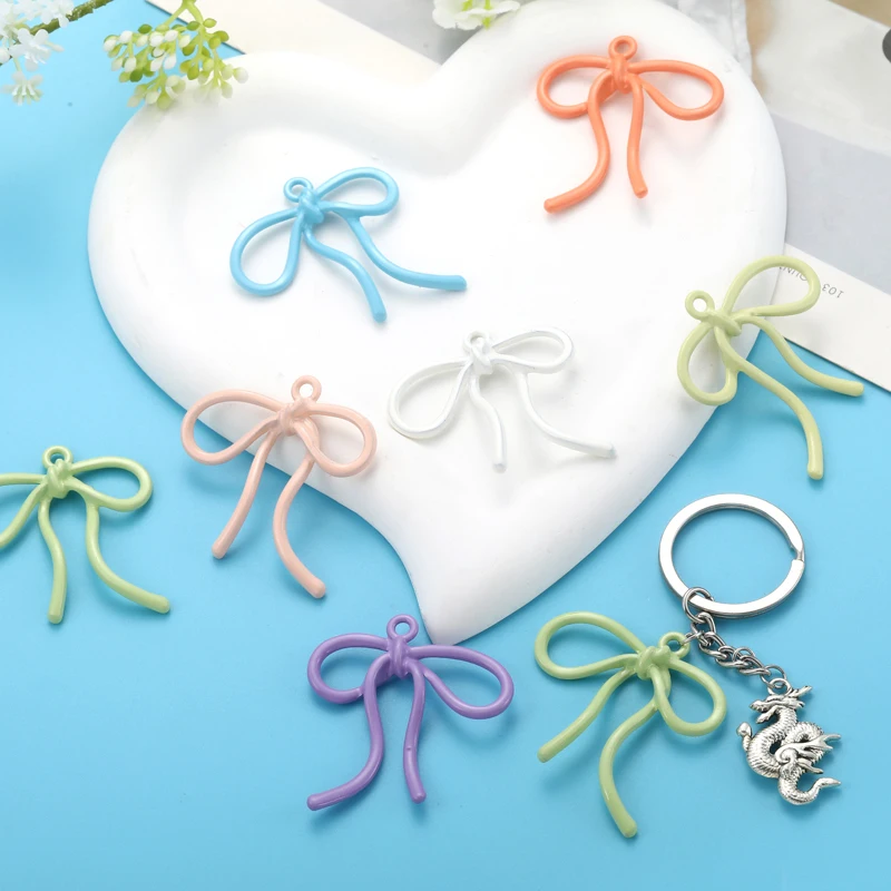 5 pcs High quality Spray paint Bow Charm Woman Earring Necklace Alloy Charms for Jewelry Making 42*42mm W309