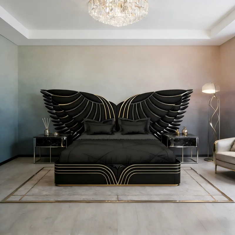 Luxury modern leather upholstered soft bed environmentally friendly and durable metal frame solid wood double size