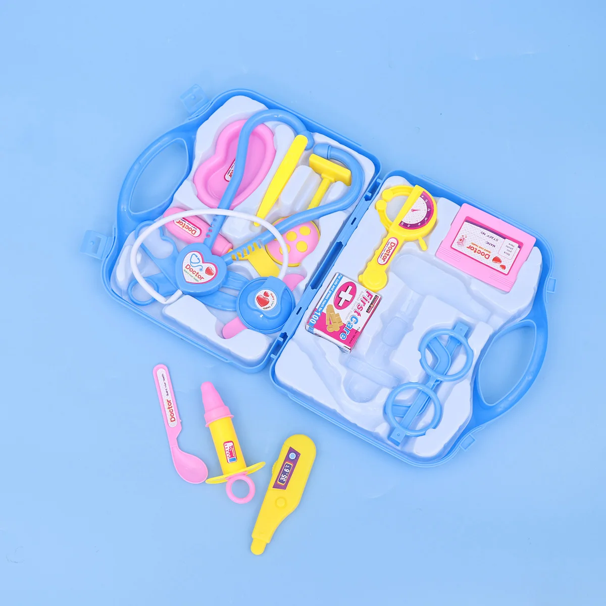 Crianças role play médico kit estetoscópio termômetro tesoura caso fingir jogar conjuntos de ferramentas kits de ferramentas médico