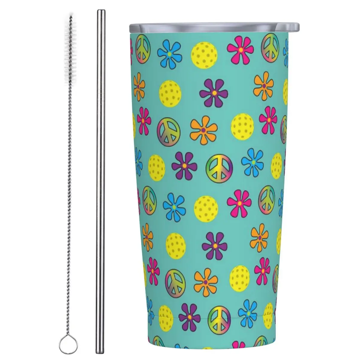 

Peace Love Stainless Steel Tumbler Pickleball Print Beach Thermal Cups With Straws and Lid Car Mugs Hot Drinks Water Bottle