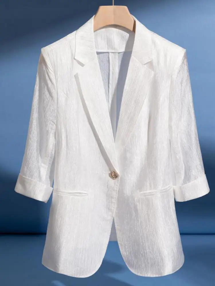 

Женские офисные пиджаки с рукавом семь четвертей, весенне-осенние желтые элегантные универсальные топы на одной пуговице, шикарные пальто