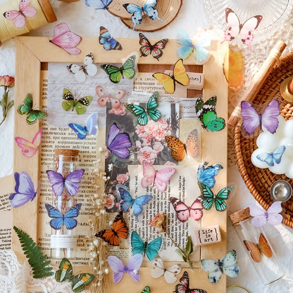 Colorful DIY Material Album Handbook Stationery Sticker Scrapbooking Stickers Butterfly Decorative Sticker Journal Stickers