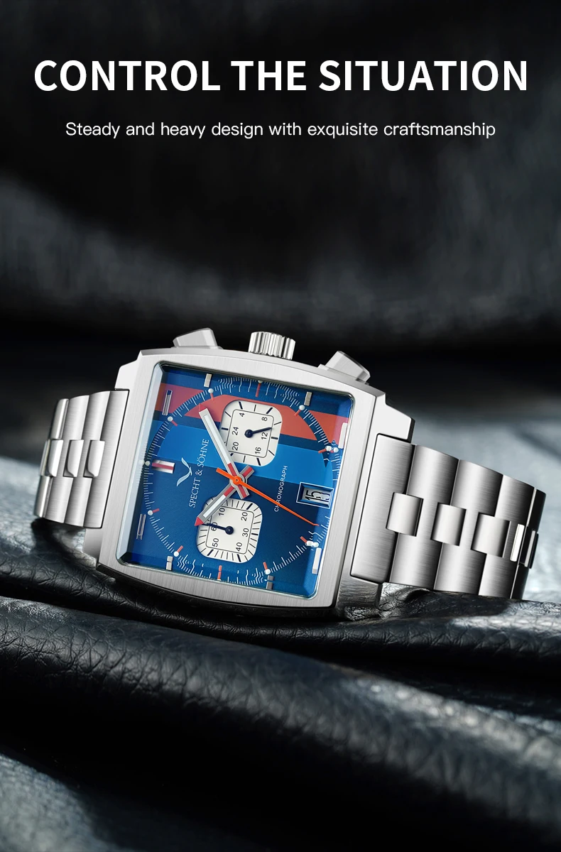 2025, Specht & Sohne, Neuheiten, Herrenuhren, Top-Marke, Luxus-Edelstahl, japanischer VK64-Chronograph, männliche Quarz-Armbanduhren – Detail 3