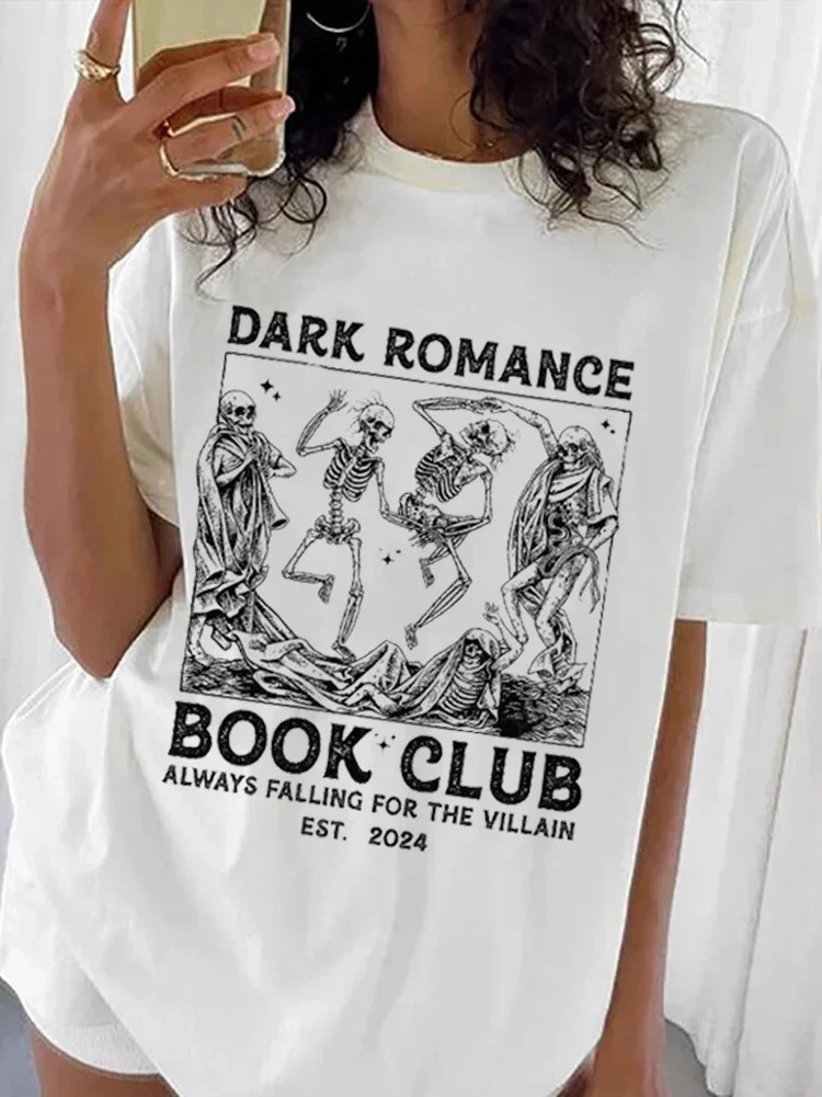 Dark Romance Book Club Printed Summer T-Shirt New Top Print Retro Casual Versatile Fun Trendy Print Short Sleeve O-Neck T-Shirt