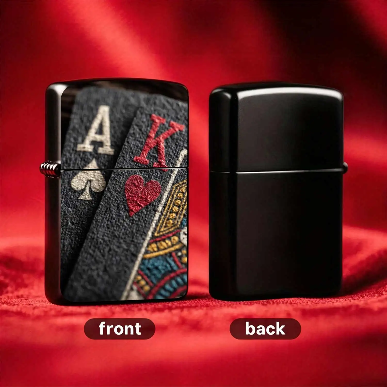 Vintage Black Pattern Poker AK Themed Flip-top Metal Lighter Refillable Windproof Pocket Lighter With Textured Finish Portable Personalized Creative Ignition Device Suitable For Daily Outdoor Carry Play and Gifting Humorous and Fun