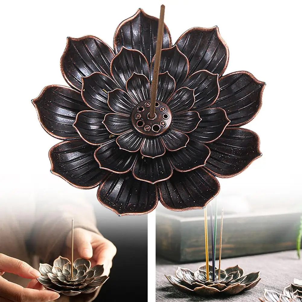 Alloy Incense Burner Stick Holder Buddhism Lotus Line Incense Sandalwood Home Base Studios Coil Temples Decoration Plate Yo W3N0