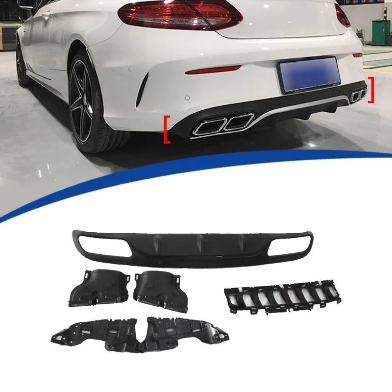 Für Mercedes C-Klasse Coupé W205 2015-2018 Upgrade auf C63 AMG Heckspoiler-Diffusor & Quad-Auspuff-Endrohr-Kit