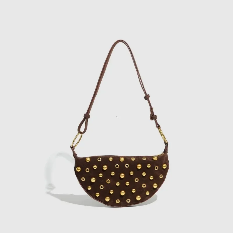 Designer Studded Shoulder Bag Rivet Crescent Bag 2025 New Women Metal Underarm Bag High-end Retro Rivet Polka Dot Shoulder Bags image 3