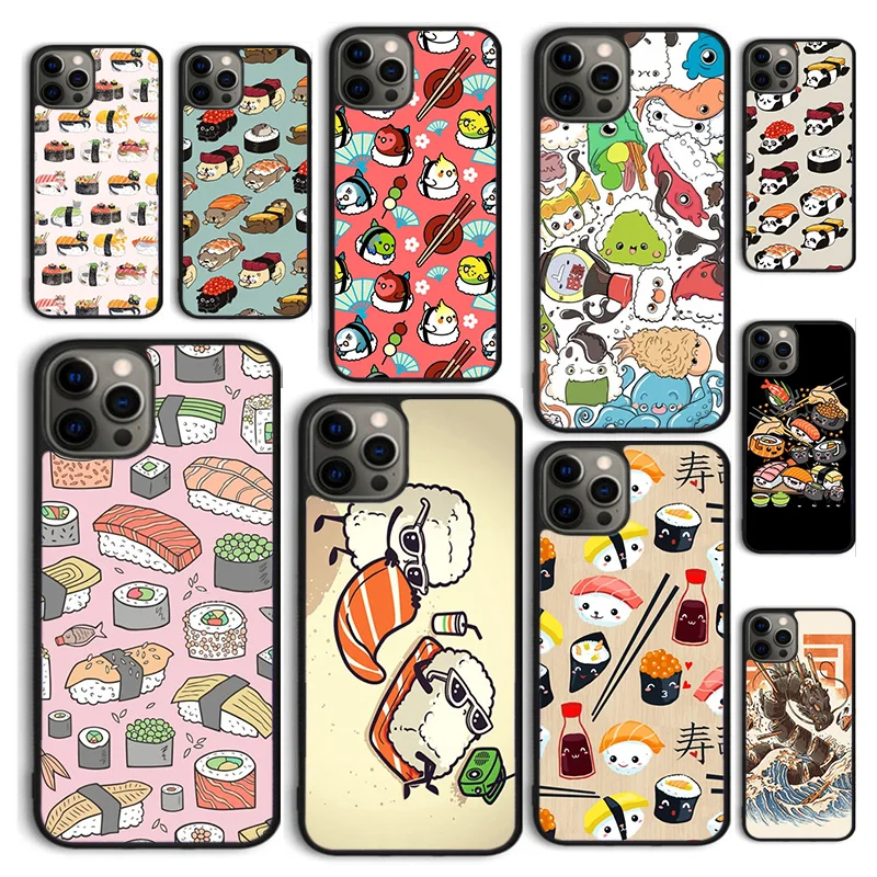 Autumu Kawaii Sushi Stack Phone Case Cover for iPhone 16 15 12 mini 11 13 14 Pro Max SE 2020 Apple 6S 7 8 Plus Coque