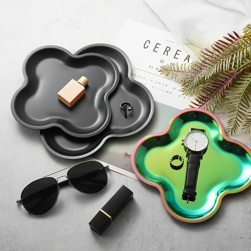 Ins Style Stainless Steel Four-leaf Clover Decorative Plate with High Appearance Level Storage Tray Display Piece Jewelry Tray