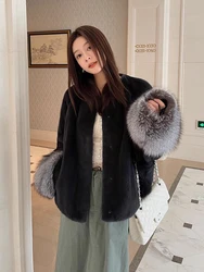 HDHOHR 2024 New Real Mink Fur Coats Women Fashion High Quality Whole Mink Fur Coat Winter Thick Warm Real Mink fur Jackets Femal