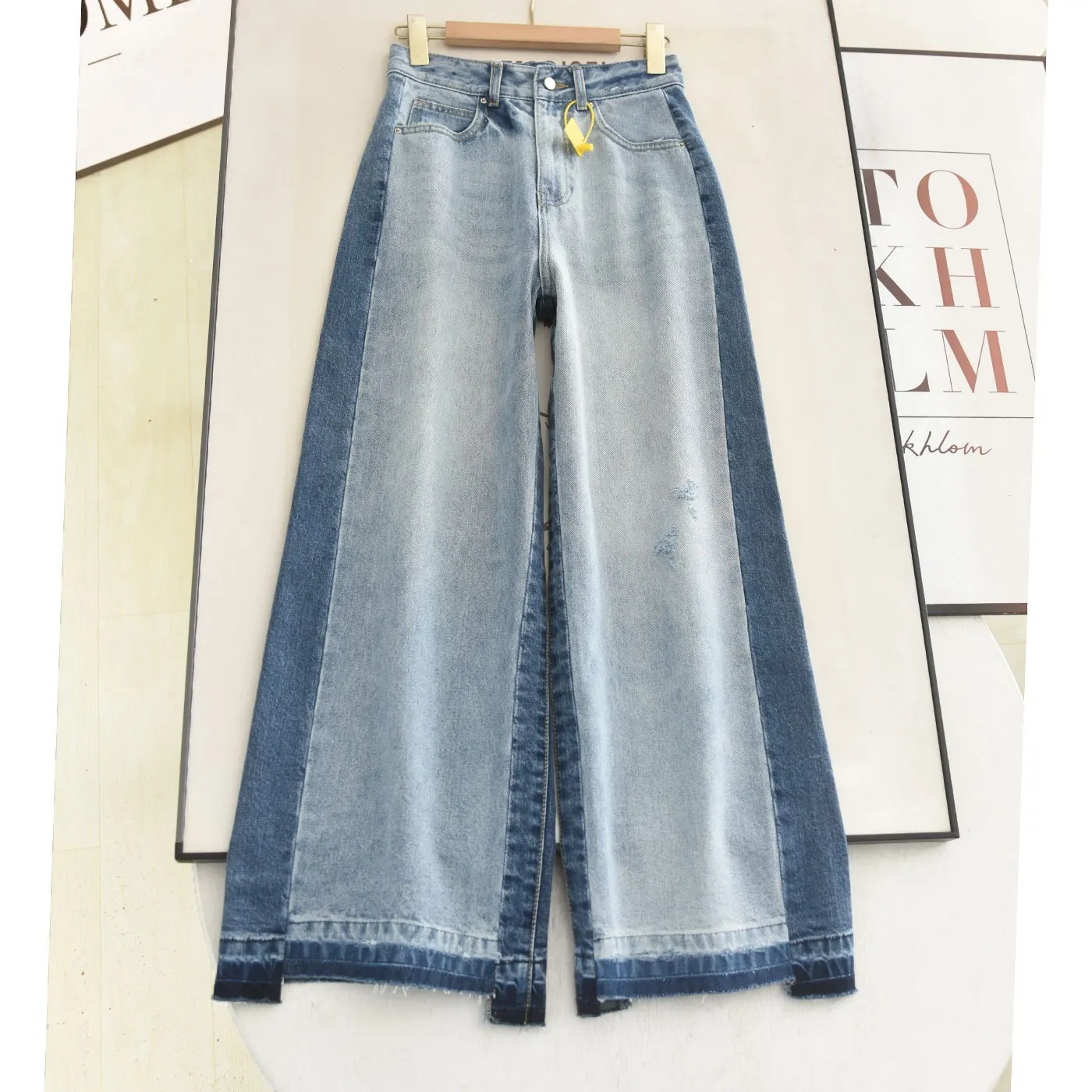 

Джинсы с высокой талией и прямыми штанинами, с цветными вставками, утягивающие, с эффектом стройности, весна 2026, люксовый дизайн, модные женские брюки