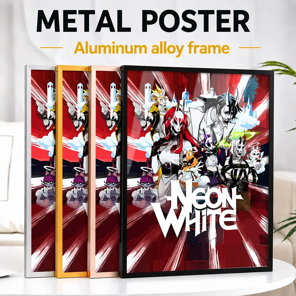 Neon White Game Framed Aluminum Metal Poster Customized Hero Tribute Wall Art A Unique Gift For Players To Display In Studio