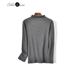 2023 Women's Fashion Autumn/Winter New Silk Cotton Long Sleeve Velvet Solid Color Half High Collar Skin Friendly Warm Top