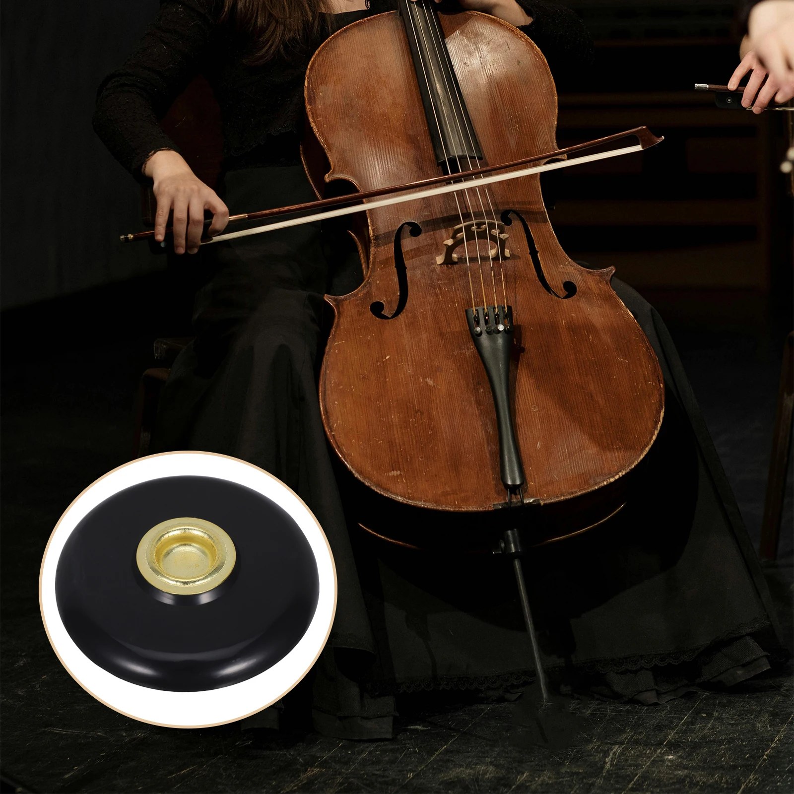 

Cello End Pin Holder Black Gold Insert 9Cm Slip-Proof Floor Protector Non-Slip Rubber Base Durable Plastic Stand For Violoncello
