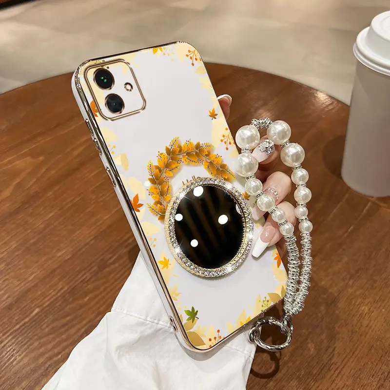 

A04 Fallen leaves Bracelet Plating Phone Case For Samsung A15 A02 A06 A14 A04 A10 A05 A03 A05S A10S A02S A16 A04E A03S Cover