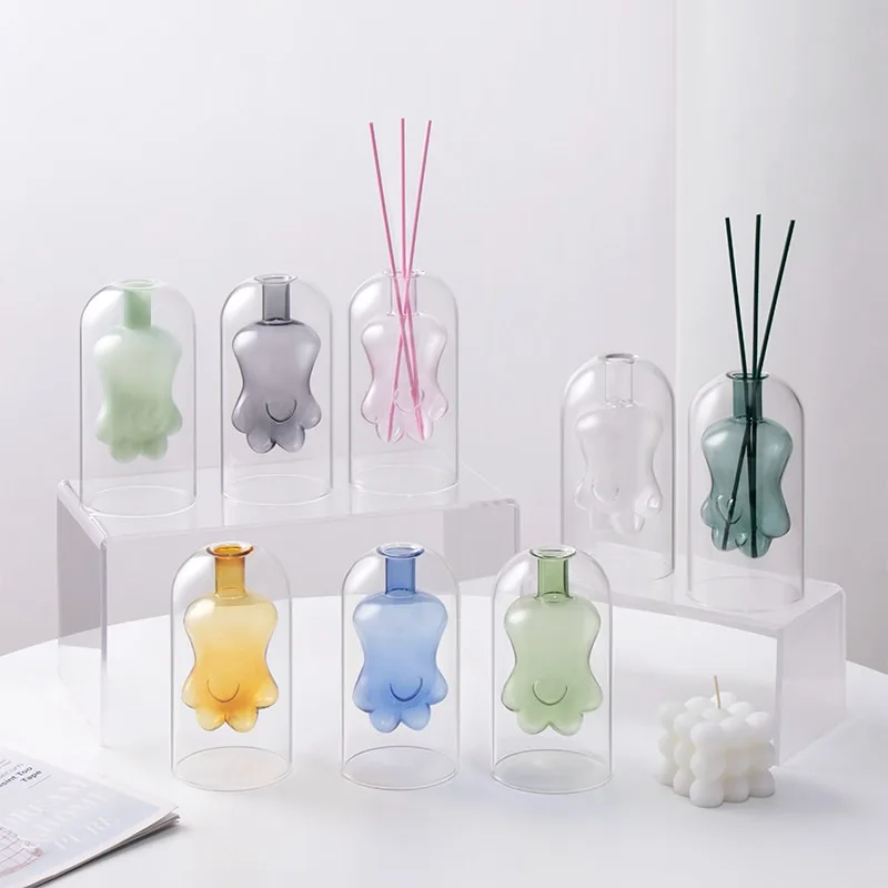 Creative Art Glass Vase Cat's Paw Terrarium Colorful Flower Bottle Hydroponic Systems Modern Home Decoration Accessories