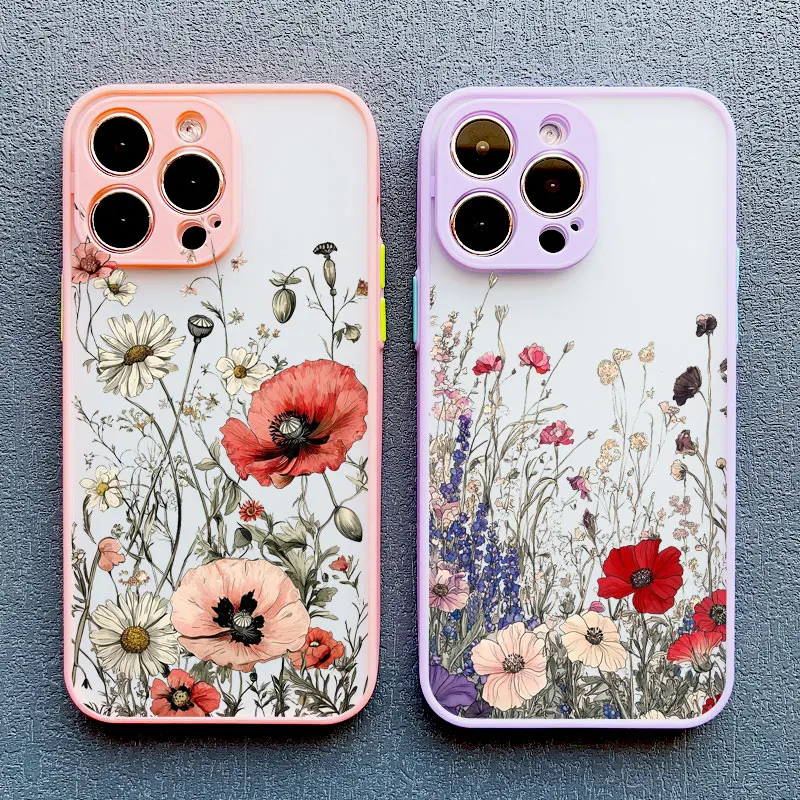 

Plants Cute Flower Phone Case For iPhone 16 Pro Max 15 14 Pro Max Plus 13 12 11 Pro Max XR X XS 7 8 SE2 Shockproof Cover Fundas