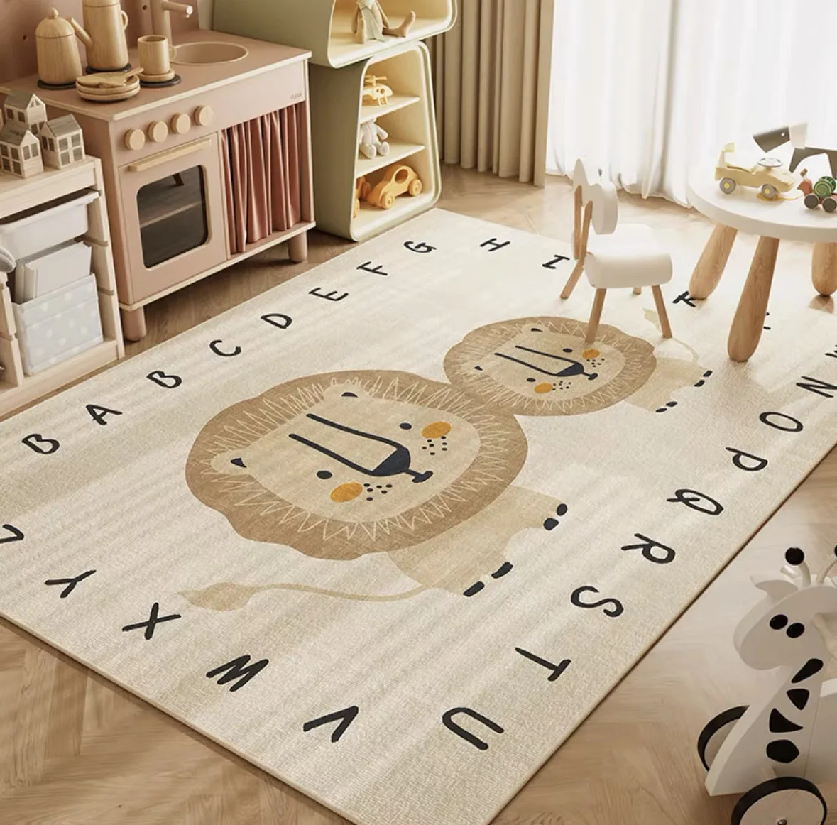 VIKAMA Neutral Cartoon Lion Baby Crawling Mat ABC Educational Soft Anti Slip Washable Kids Floor Rug For Nursery Play Room