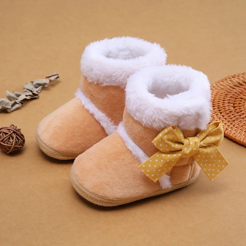 

Winter Baby Snow Boots Infant Girl Shoes Solid Color Plus Velvet Bow Boots Warm Newborn Toddler Boot Shoes 0-18M