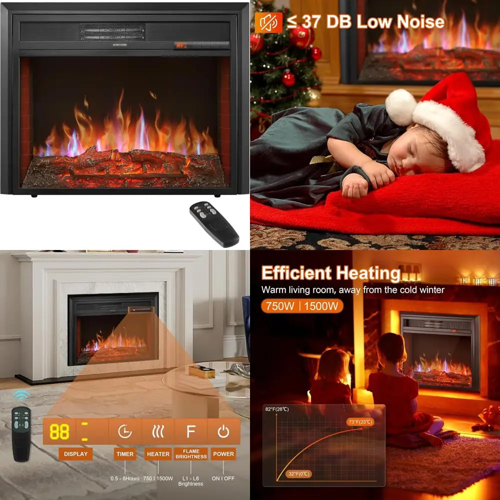 

In-Wall Electric Fireplace Insert with Remote, 8H Timer, 6-Level Brightness