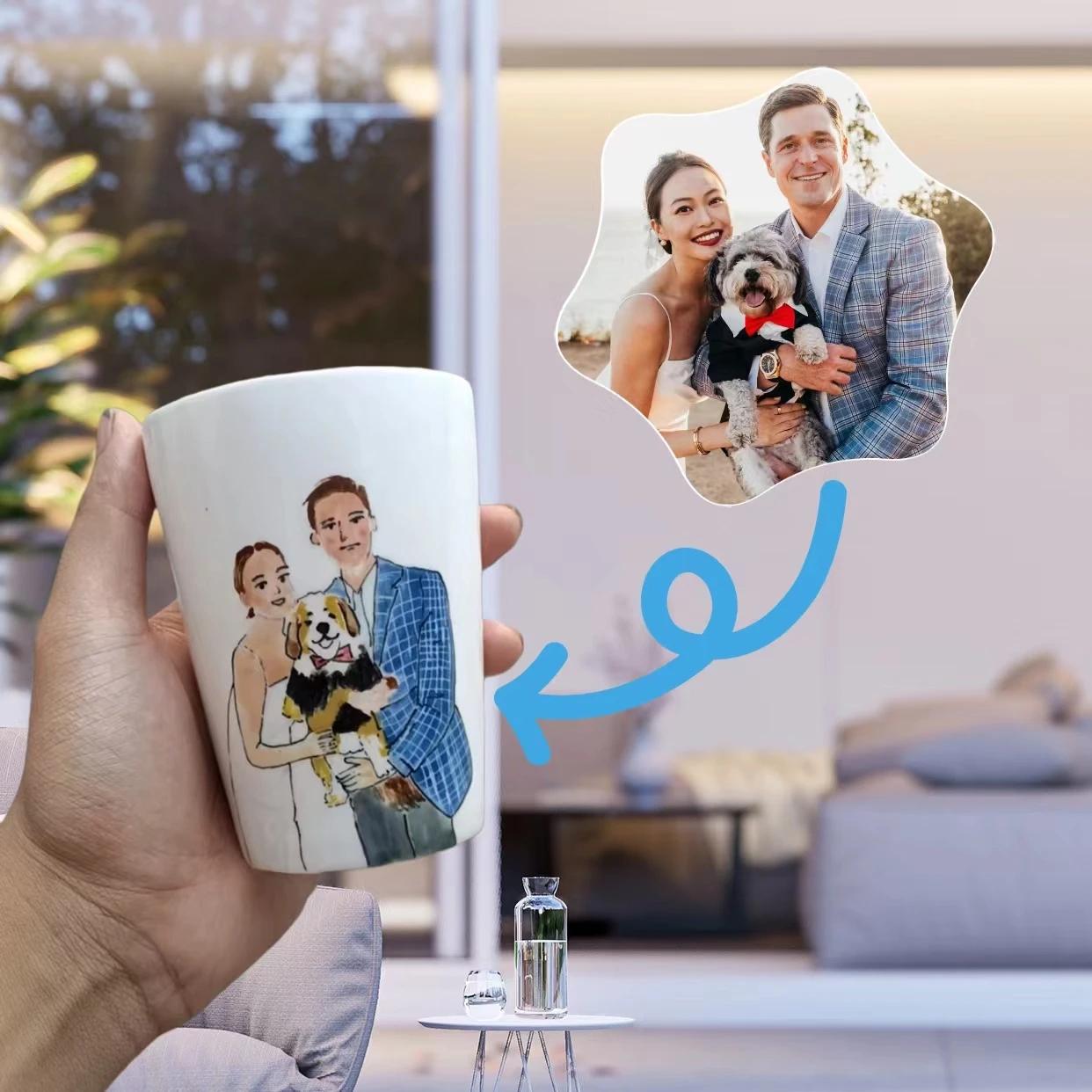 

Custom Hand-Painted Ceramic Mug with Family Portrait,Personalized Memorial Keepsake,Unique Wedding, Birthday，Valentine's Gift