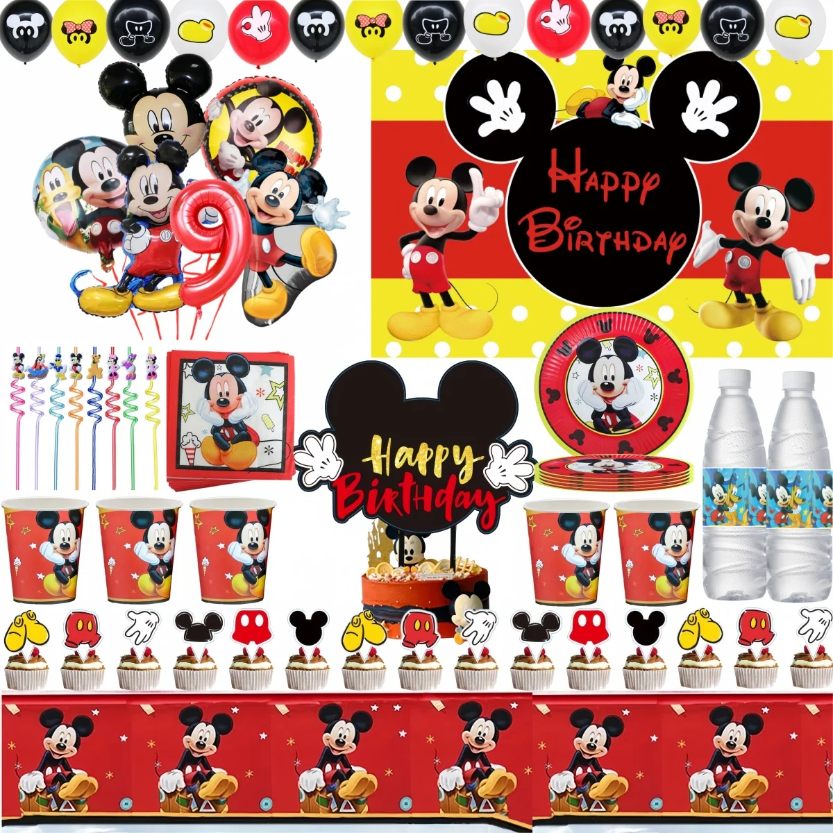 Mickey Mouse Birthday Decoration Mickey Paper Towel Tablecloth Plate Banner Napkin Balloon Baby Shower Kids Favor Party Supplies