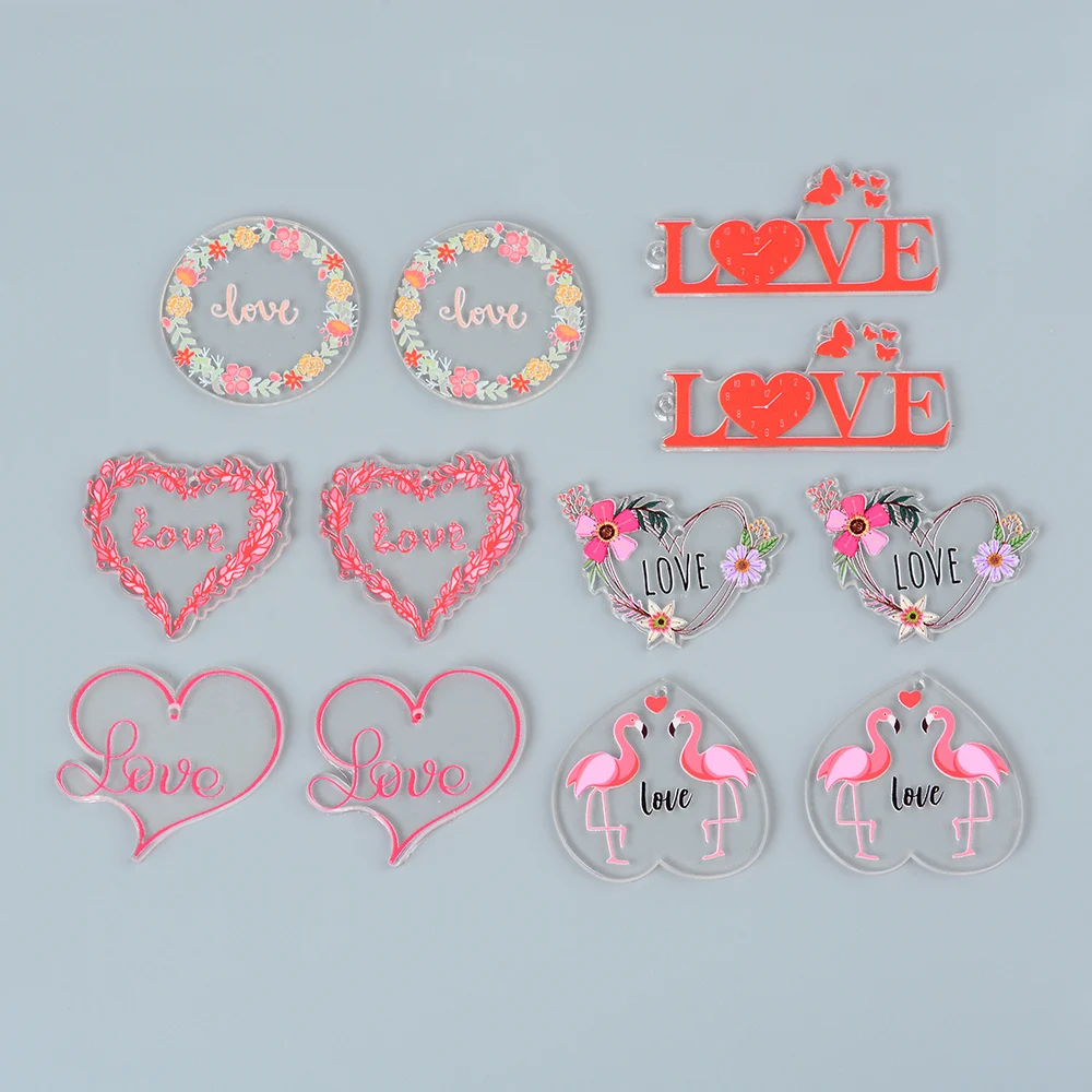 6pc/lot Pink/Red Romantic Love Acrylic Pendants Jewelry Accessory Handmade Connector DIY Earring Component for Women Wholesale