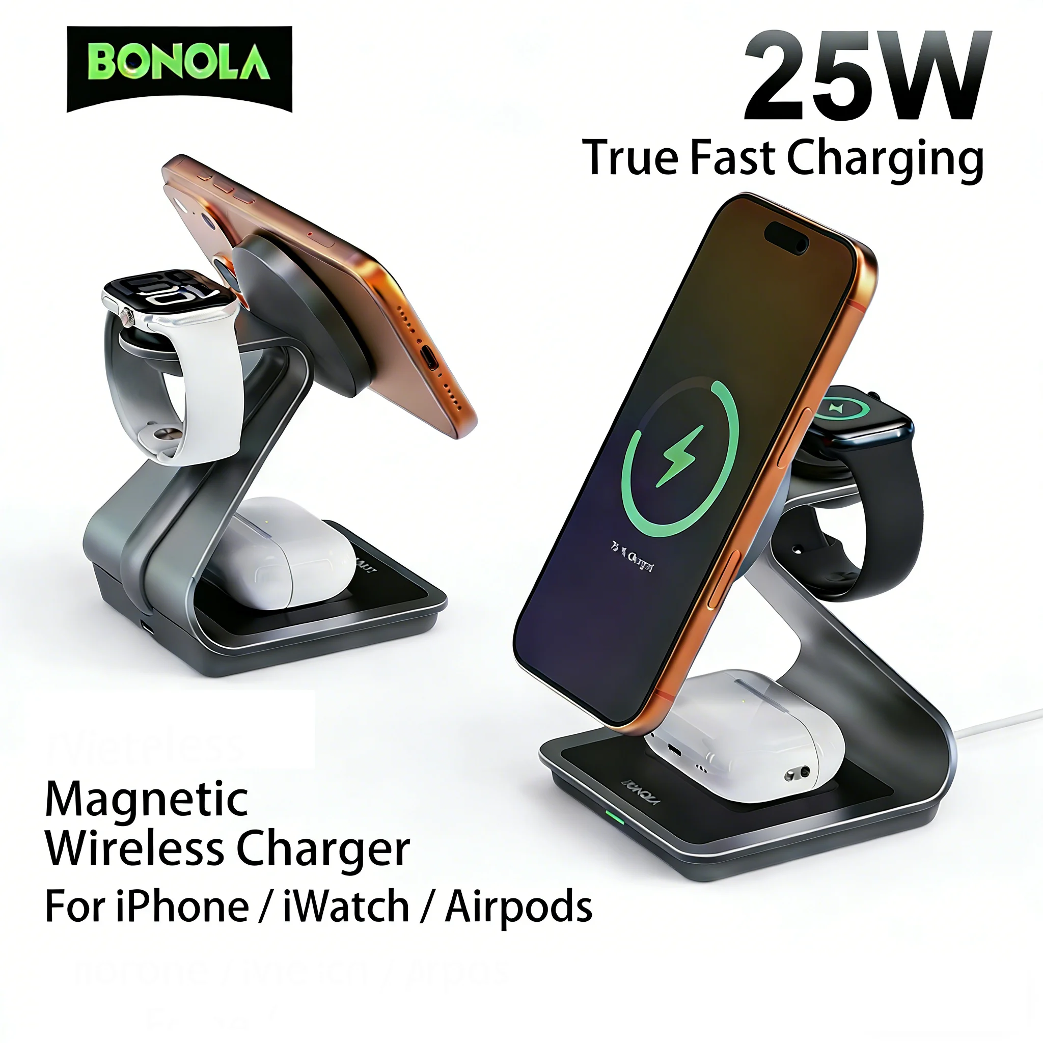 

Bonola 25W Magnetic 3 in 1 Wireless Charger for iPhone 17 Pro Max/17 Pro Desk Fast Charging Station for Apple Watch/AirPods Pro