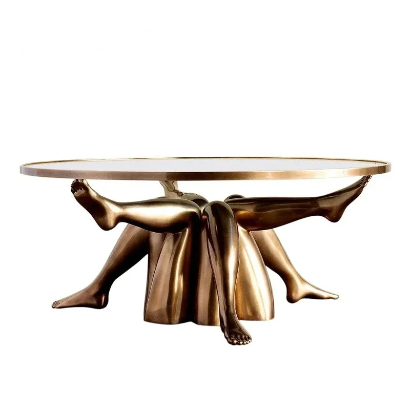 Custom-made modern creative art light luxury wind FRP plated brass legs coffee table fashion coffee shop round leisure table