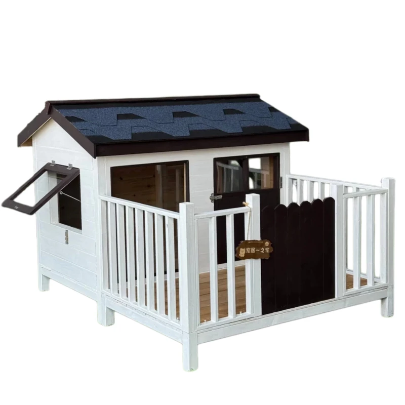 Outdoor solid wood pet kennel villa rainproof and antiseptic medium and small dog dog house ventilated and waterproof pet kennel