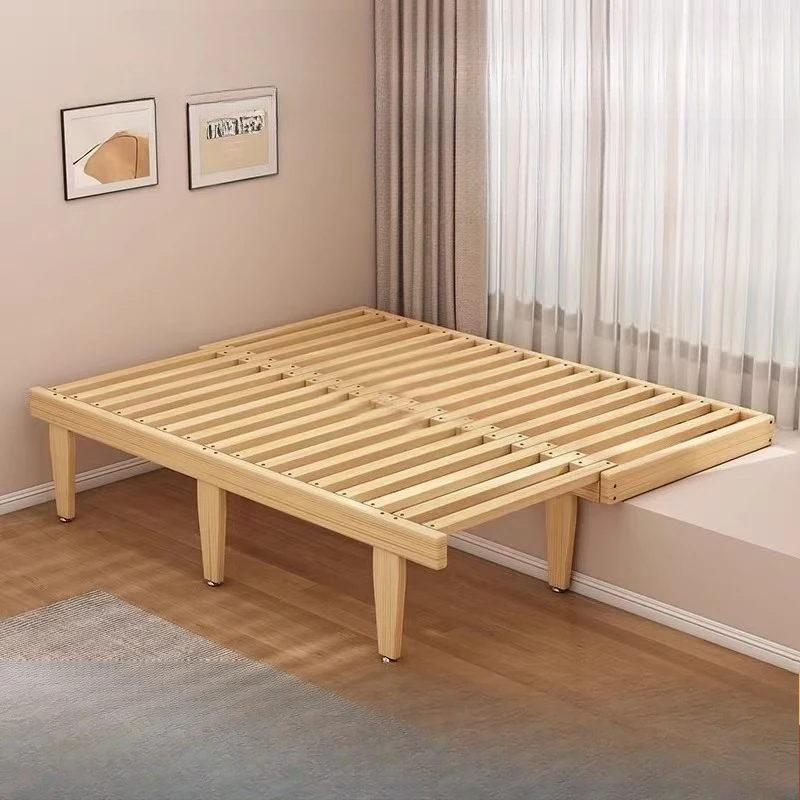 Simple solid wood bay window retractable sofa bed bay window small apartment bedroom integrated dual-purpose splicing bed