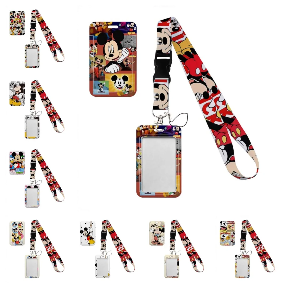 Estuche para tarjetas de estudiante con diseño de Mickey Mouse de Disney, estuche para tarjetas de autobús con relieve, accesorios, llavero y cordón.