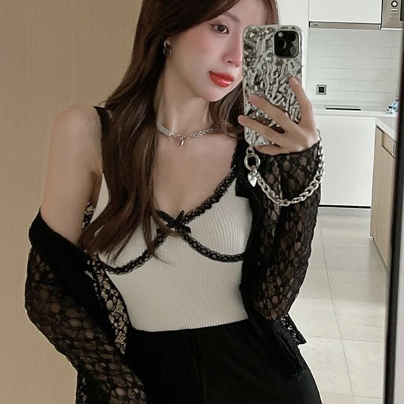 

Кружевные куртки женские винтажные сексуальные летние прозрачные корейский стиль новые женские элегантные эстетичные дышащие повседневные милые популярные тонкие куртки